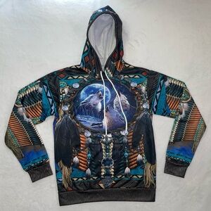 Unisex Tribal Wolf Hoodie Size Small NWOT